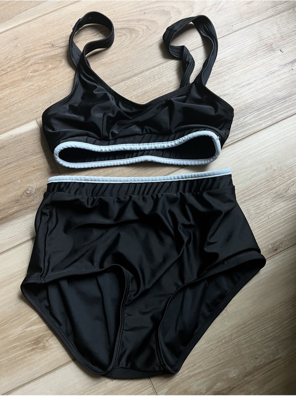 Black High-Rise Bikini Set with White Trim - Women